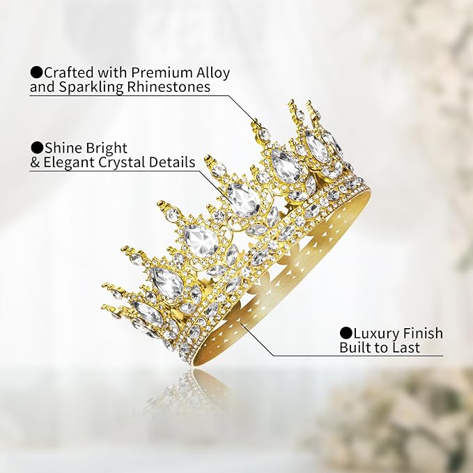 Onedor Gold Queen Crown for Women Princess Tiara Headband for Wedding Birthday Pageant Elegant Hair Accessories and Crown Cake Topper