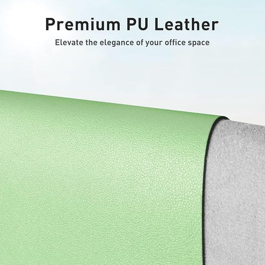 Aothia Faux Leather Desk Mat - Non-Slip PU Leather Desk Blotter, Waterproof Writing Surface, Large Desk Pad for Office & Home (Foam Green, 55" x 17")