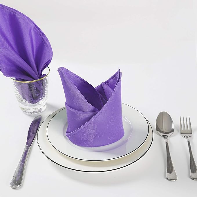 Cloth Napkins 20x20 inch Washable Polyester Dinner Napkins Soft Table Napkins for Wedding Party Dining Banquet(Purple,50PCS)