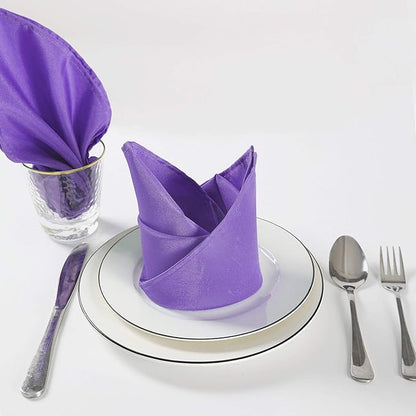 Cloth Napkins 17x17 inch Washable Polyester Dinner Napkins Soft Table Napkins for Wedding Party Dining Banquet(Purple,12PCS)