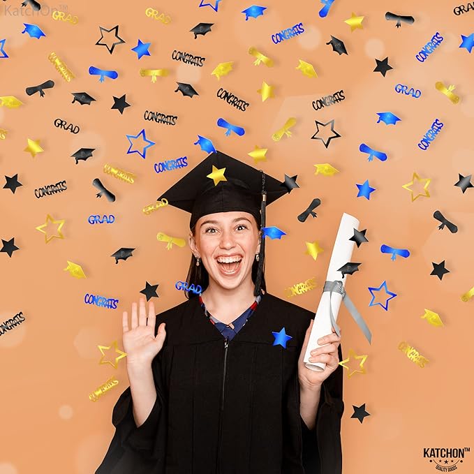 KatchOn, Gold and Black Graduation Confetti 2025 - Pack of 1300 | Grad Confetti Class of 2025 | Grad Table Decorations 2025 | Blue and Gold Graduation Decorations