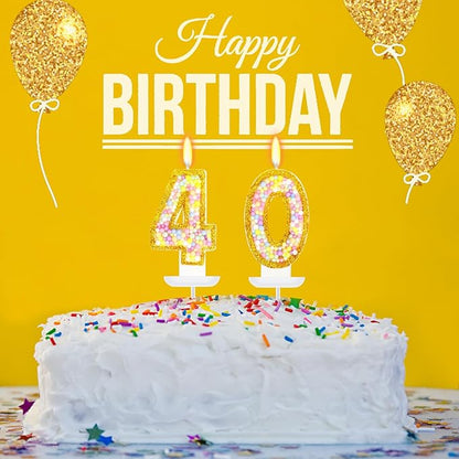 40th Birthday Candle for Cake, Colorful Macaron Numeral Candles for Women/Men, Birthday Party Cake Decorations, Golden Cake Topper for Birthday Party Supplies (Number 40)