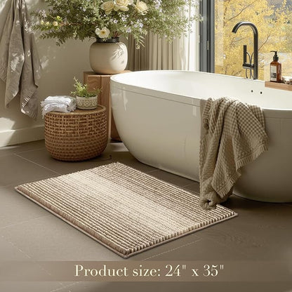 BSICPRO Large Bathroom Rugs, Bath Mat Rug for Bathroom Non Slip 24 x 36 Inches Water Absorbent Chenille Floor Mats Machine Washable (Tan)