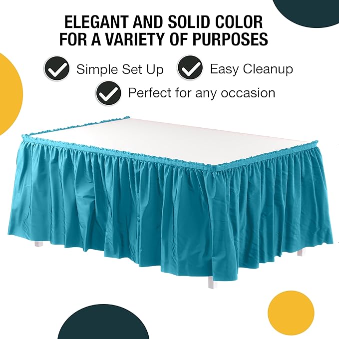 Ruffle Table Skirt Turquoise 48 Pack 14 Ft Long Table Skirts for Rectangle Tables 6ft Plus or Round Tables Skirts with Adhesive Strip for Gender Reveal Decor & Happy Birthday Parties by Exquisite
