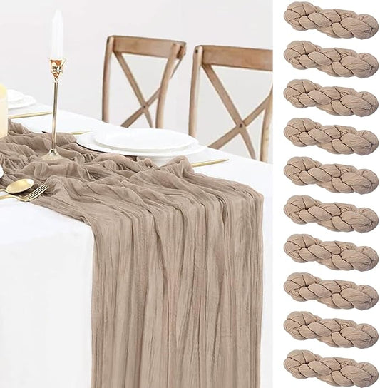 10 Packs Nude Cheesecloth Table Runner 35x120 inch, Boho 10ft Cheese Cloth Table Runner Gauze Rustic Table Cloth for Bridal Shower Wedding Birthday Party Christmas Decor