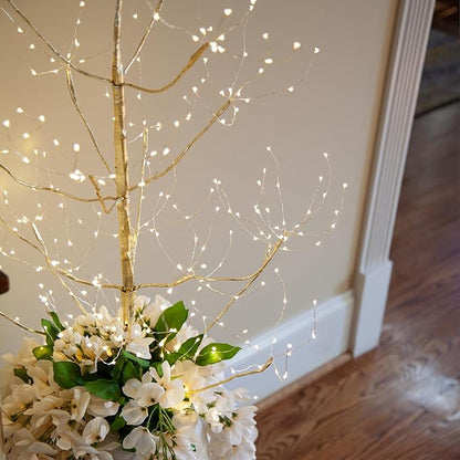 4 Ft Gold Fairy Light Tree Artificial Tree Bedrom Décor Gold Room Decor, 390 Warm White LED Lights