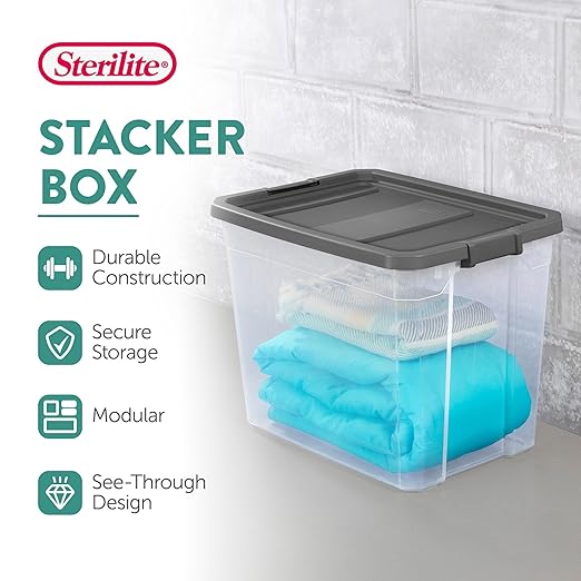 STERILITE 108 QT. Clear Stacker Storage Container Tote with Latching LID 4-Pack 4 X 1