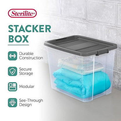 Sterilite 8-Pack Modular Stacker Box, Durable Clear Plastic Storage Bins with Latching Lids, 108 Quart - Stackable Organizing Container Boxes for Closet, Bathroom, and Office