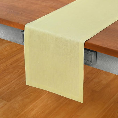 Solino Home Linen Chambray Yellow Table Runner 90 Inches Long - Athena, 100% Pure Linen 14 x 90 Inch Table Runner