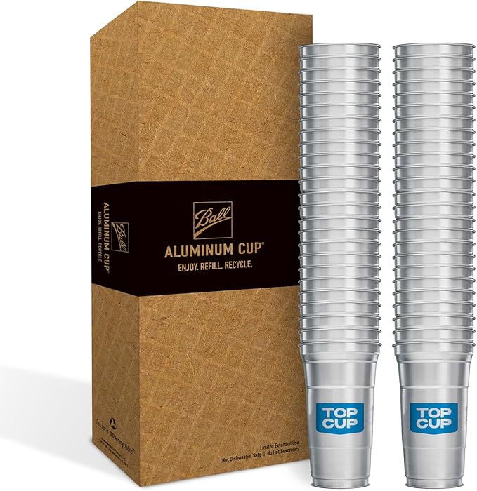 Top Cup by Ball – 12 Ounce, 50 Count, Reusable Aluminum Party Cups | Cold-Holding, Recyclable, Made in USA