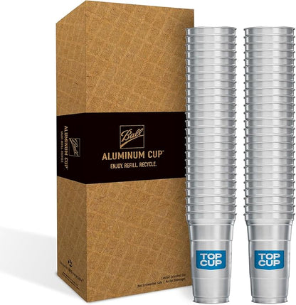 Top Cup by Ball – 12 Ounce, 50 Count, Reusable Aluminum Party Cups | Cold-Holding, Recyclable, Made in USA