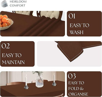 Brown Cotton Tablecloth, Table Cover 60x86 Inch, Fits 6-8 Seats, Soft, Durable, Washable, Wrinkle Resistant, Rectangle Table Cloth for Dining, Holiday Gatherings, Dinner, Weddings