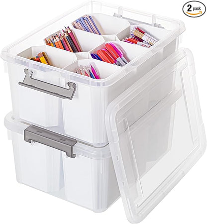 Citylife 17 QT Plastic Storage Bins Clear Storage Box with Lids Multipurpose Stackable Storage Containers for Organizing Tool, Craft, Crayon, 2 Packs