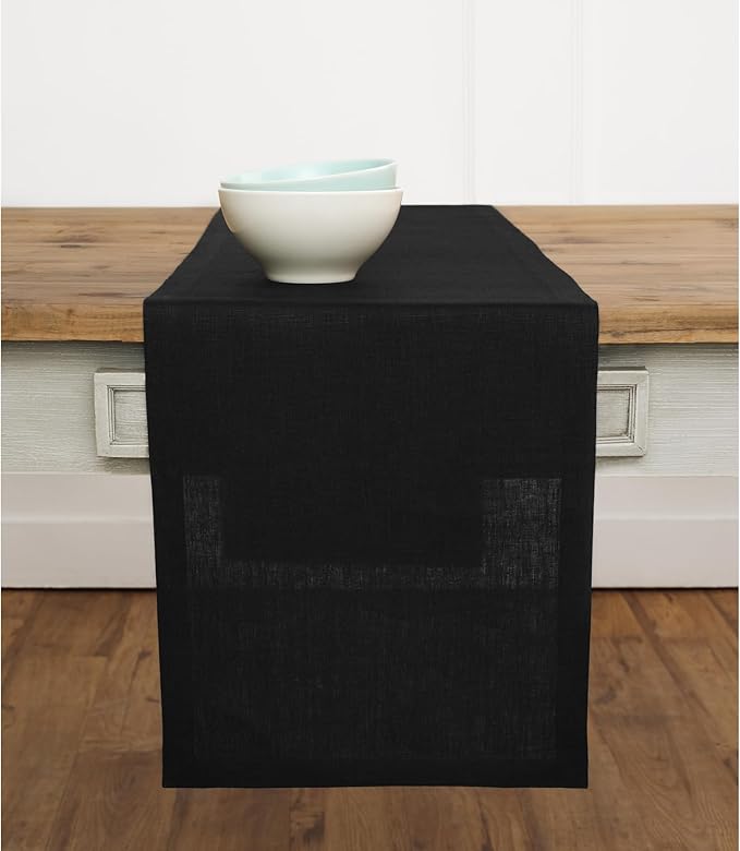 Solino Home Linen Black Table Runner 36 Inches - 100% Pure Linen Farmhouse Short Table Runner 14 x 36 Inch Ideal for Dresser and Coffee Tables - Fall, Autumn, Winter, Holiday - Fete
