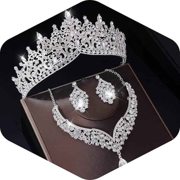 Kamirola Tiaras and Crowns for Women,Tiaras Earrings Necklace, Crystal Bridal Jewelry Set, Costume Party Halloween Prom Pageant Jewelry for Women TR80
