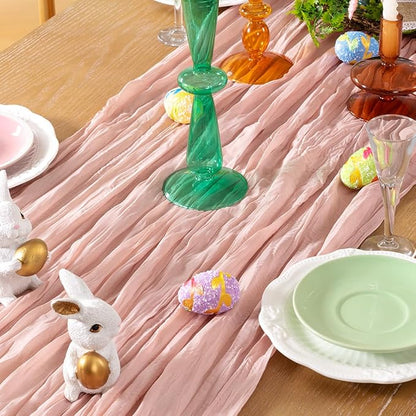 Pink Cheesecloth Table Runner 4 Pack Christmas Table Runners Boho Gauze 120 Inches Light Pink Cheese Cloth Table Decor for Xmas Holiday Season Wedding Bridal Girl Baby Shower Sweet 16 Party