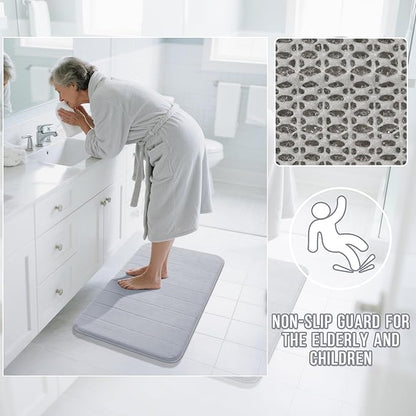 Yimobra Long Bath Mat 44"x24", Super Soft Quick Dry Memory Foam Bathroom Rug, Water Absorbent, Non Slip Backing Machine Washable for Tub Shower, Thick Comfort Support, Silver