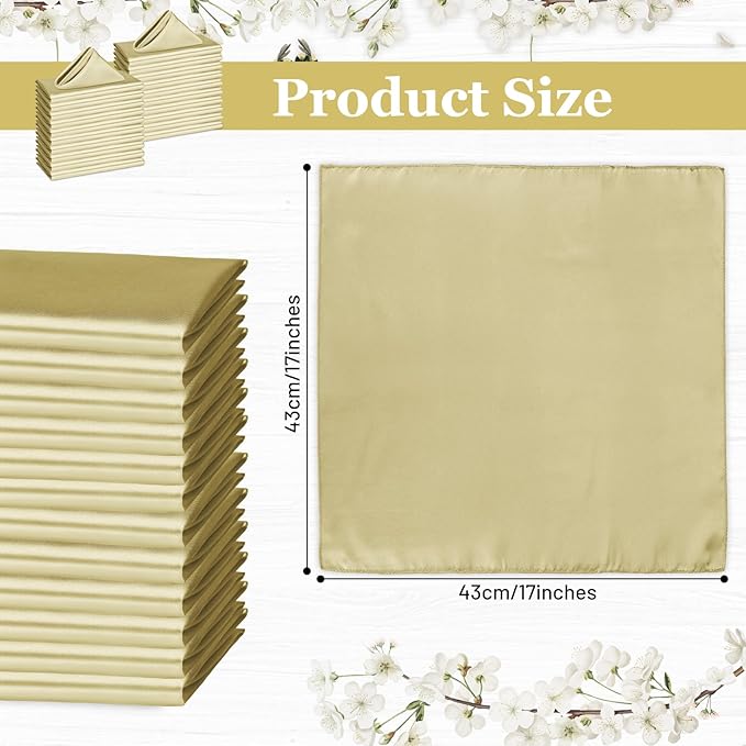 Bailarina 80 Pack Champagne Satin Napkins,17x17 Inches Wedding Napkins Square Soft Silky Table Napkins Bulk Decorative Elegant Cloth Napkin for Party Decoration, Banquet,Wedding,Graduation