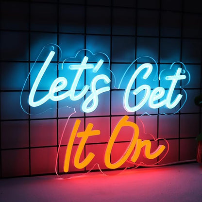 Romantic Neon Sign for Bedroom Wall Decor - “Let’s Get It On” LED Neon Wall Light - Colorful Blue Red Yellow Glow for Party, Wedding, Bar, Love Room, and Fun Atmosphere