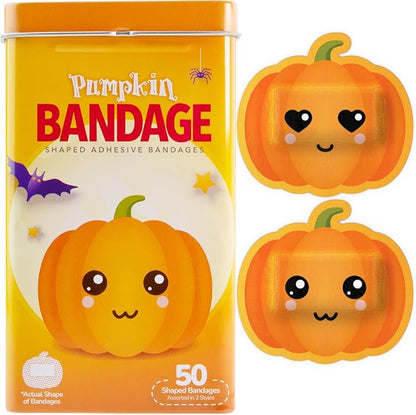 BioSwiss Kids Bandages, Halloween Pumpkin Shaped Self Adhesive Bandage Set, Latex Free, Sterile Wound Care, 50 Count