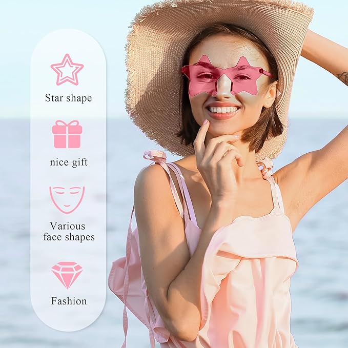 NACHLYNN 36 Pcs Rimless Star Shaped Sunglasses Pink Transparent Sunglasses Pentagram Glasses Valentine Day Party Favor