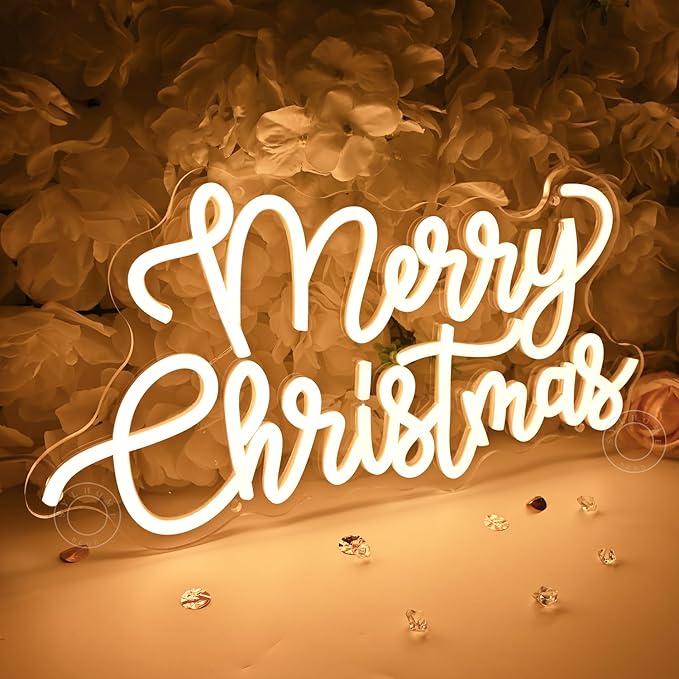 SYLHOME Merry Christmas LED Neon Light Sign Tree Bedroom Living Room Desk Window Wall Decor Sign Shop Bar Office Christmas Party 5V USB Night Light Indoors 15.75"X8.3"