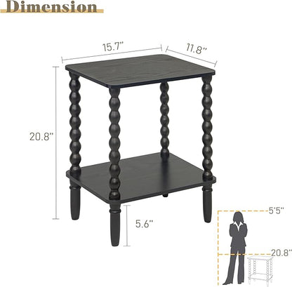 End Tables Set of 2, Small Side Table with Storage Shelf, Nightstands for Bedroom Set of 2 for Living Room, Office and Small Spaces (Black)