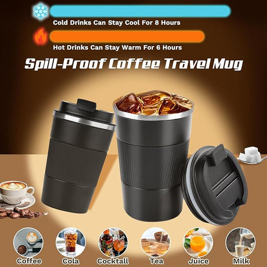 Vacuum-Insulated Stainless Steel Travel Coffee Mug, Leak-Proof Reusable Coffee Cup with Lid - Keep Hot & Cold Drinks for Hours, Durable Insulated Tumbler for Men & Women(3rd-Black, 17OZ)