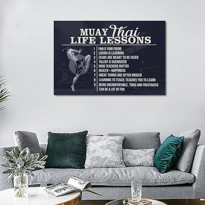 Muay Thai Wall Art Muay Thai Pictures Wall Decor Life Lessons Canvas Prints Boxing Decorations Painting Framed Artwork Office Home Decor For Bathroom Bedroom Dining Living Room 24"x16"