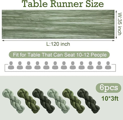 6 Pcs Cheesecloth Table Runner 10ft Boho Rustic Gauze Cheese Cloth Table Runner for Wedding Birthday Baby Shower Party Feasts Ceremony Summer(Sage Green, Moss Green, Olive Green)