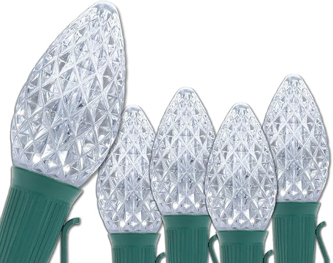 Wintergreen Lighting C7 Opticore Cool White Commercial Christmas Lights Outdoor Holiday Party Patio Bulbs on Heavy Duty Green Wire (100 Lights, 100 ft)