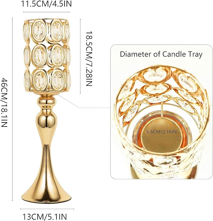 Versatile Vases Set of 2 - 18" Tall Flower Holders Centerpiece Stands with Bling Stones, Gold Trumpet Wedding Vase for Anniversary, Party, Event, Reception, Home Decor