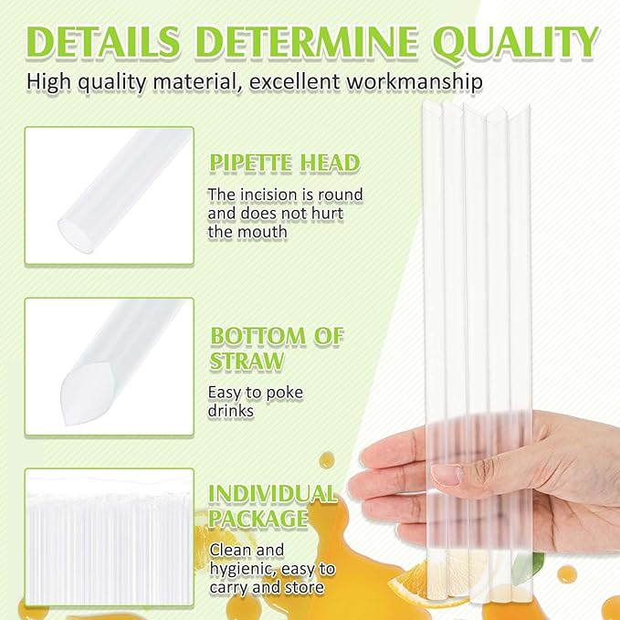 Tessco for you 600 Pcs 9.84 Inch Smoothie Straws Bulk Disposable Bubble Tea Straws Large Plastic Individually Wrapped for Tall Homemade Milkshakes (Clear)