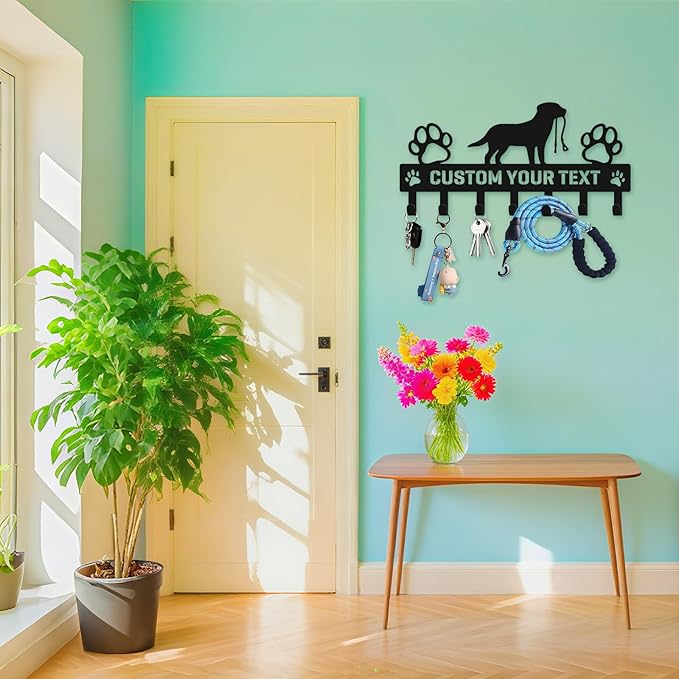 Personalized Dog Leash Holder Wall Mount - Metal Key Organizer Wall Decor, Pet Leash Hook Organizer for Entryway, Durable Coat Hanger, Gift for Pet Lovers (07-Dog)