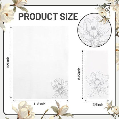 50 Pack Silver Magnolia Napkins - Silver Floral Disposable Napkins - Cloth-Like Feel Dinner Paper - Retro Heavy Duty Hand Towels for Bathroom Wedding Holiday Party Bridal Decorative Towels