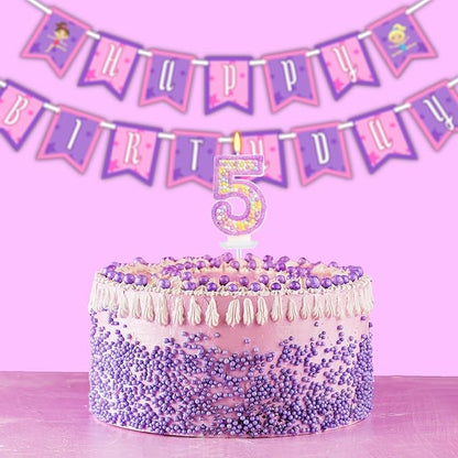 Birthday Candles - Number 5 Candle, Colorful Macaron Candles for Boys/Girls, Purple Birthday Decorations, Purple Cake Decorations