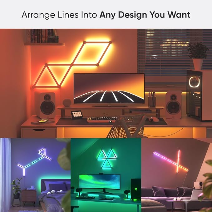 Nanoleaf Lines Smart LED Wall Lights, Music & Screen Sync RGBW Light Bar with 16M+ Color, WiFi Wall Lights Work with Alexa & Google Assistant for Gaming and Home Decor, 60 Degree Smarter Kit 12 Lines