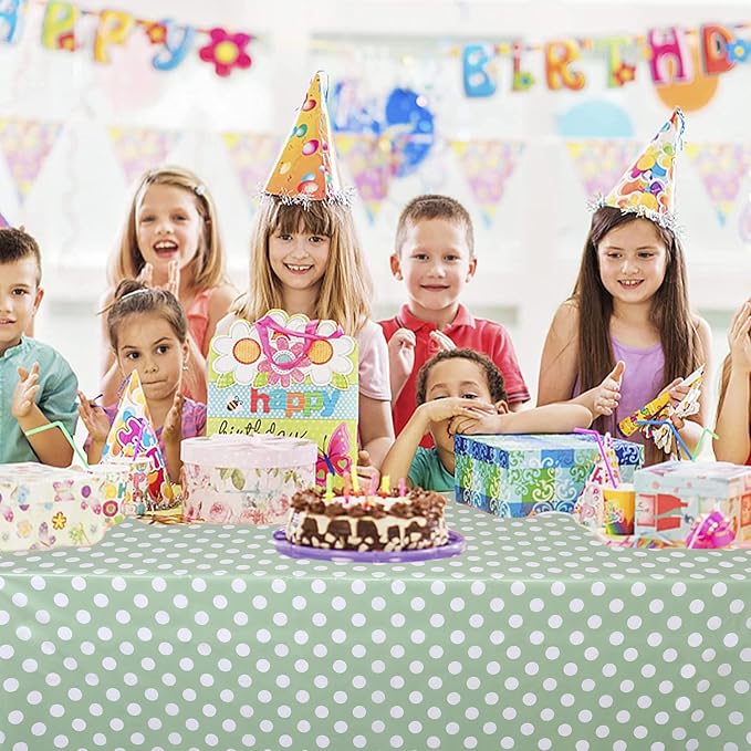 Kesfey 3 Pack Sage Green Polka Do Table Cloths 54 x 108 Inch Sage Green and White Dots Tablecloth Disposable Plastic Sage Green Tablecover Waterproof Rectangle Picnic Table Covers for Birthday Party
