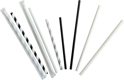 500 Count | Kingseal FSC Certified Paper Cocktail Straws, Unwrapped, 6mm x 5.75 Inches, Silver Stripe, Biodegradable, Earth Friendly, Bulk Pack - 1 Box of 500 Straws