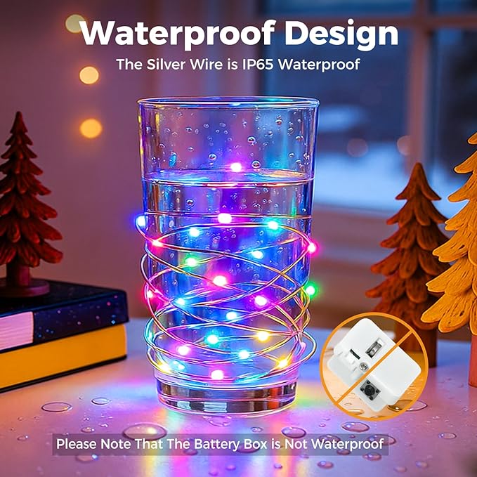 litogo 20 Pack 7FT 20 LED Fairy Lights Battery Operated, 3 Lighting Modes, Bulk Mini Twinkle String Lights Waterproof Silver Wire for Weddings Mason Jars Party Christmas Decorations-Multi-Colored