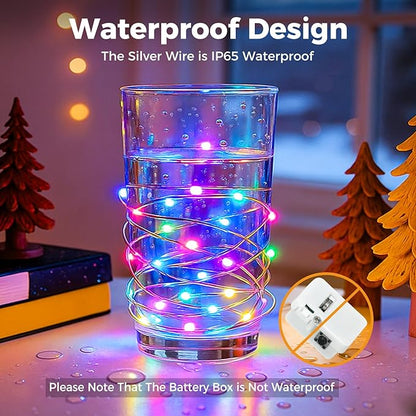 litogo 20 Pack 7FT 20 LED Fairy Lights Battery Operated, 3 Lighting Modes, Bulk Mini Twinkle String Lights Waterproof Silver Wire for Weddings Mason Jars Party Christmas Decorations-Multi-Colored