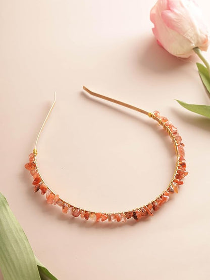 MINACHI Boho Carnelian Hairband, Gold-Tone Handmade Crystal Crown for Women, Jewelry Gift for Mother's Day