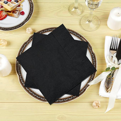 Cocktail Napkins - 600 Count 2-Ply Black Napkins Disposable, 4.75 x 4.75 Inch Folded Paper Napkins Bulk Beverage Napkins for Dinner Wedding Bar Party and Everyday Use