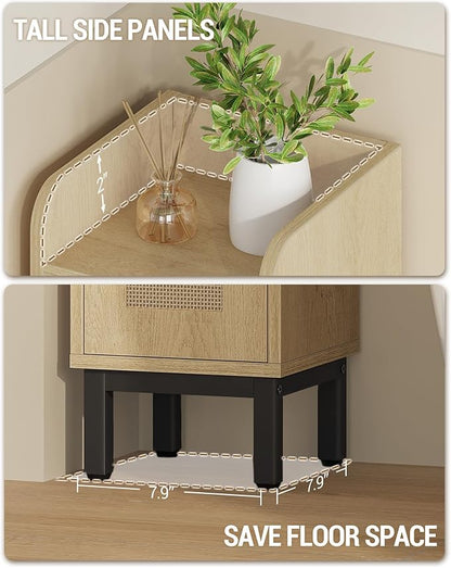 Bathroom Storage Cabinet, Small Corner Floor Cabinet with Door and Shelves, Narrow Toilet Paper Holder, Bathroom Organizer with Adjustable Shelf, for Small Spaces, Rattan Yellow BC08202Y
