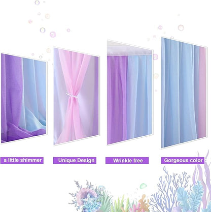 Mermaid Tulle Table Skirt Blue Pink Purple Striped Table Skirts for Rectangle Tables Frozen Baby Shower Mermaid Birthday Parties Decoration 6ft