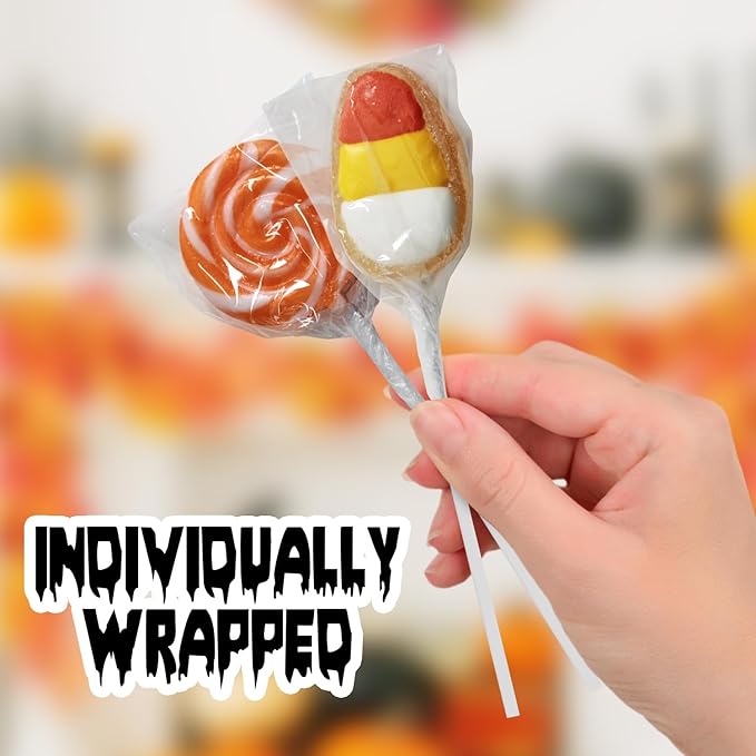 Halloween Lollipop Suckers, 24 Pieces of Bulk Suckers Individually Wrapped, Colorful Candy Lollipops for Trick or Treat Bags, Fun Halloween Shaped Candy Party Favors