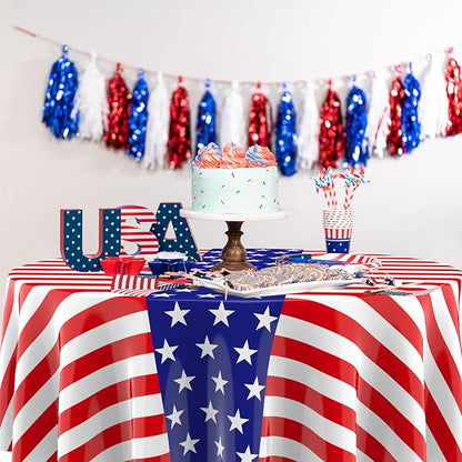 Oudain 6 Pcs Veteran Day Tablecloth 84 Inch Plastic American Flag Tablecloths Disposable 4th of July Table Cover for Veterans Memorial Independence Day Patriotic Party Supplies (Stripe)