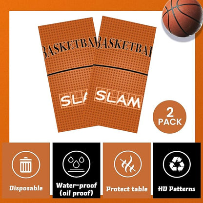2 Packs Basketball Tablecloth Plastic 54 X 108Inch, Basketball Party Decorations Table Cloth Disposable Rectangle Sports Ball Table Cover for Birthday Party Supplies