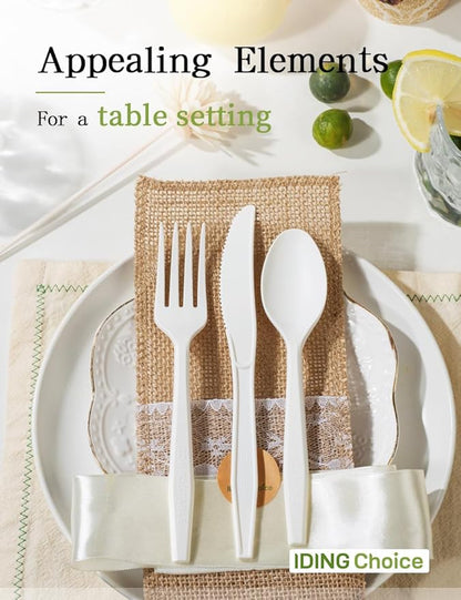 Compostable Forks No Plastic Silverware 200 count disposable cutlery flatware heavy duty party utensils Eco Friendly Heavyweight White Fork for Wedding Office BBQ Picnic Outdoor Event