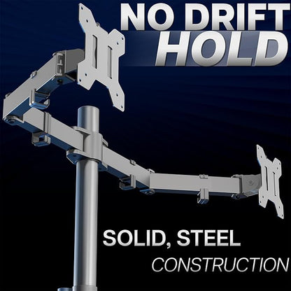 VIVO Dual Monitor Desk Mount, Heavy Duty Fully Adjustable Steel Stand, Holds 2 Computer Screens up to 30 inches and Max 22lbs Each, Gray Color, STAND-V002-GY